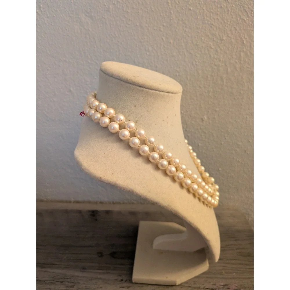 Marvella Double Strand Faux Pearl Necklace‎ Creamy White Vintage Style Clasp